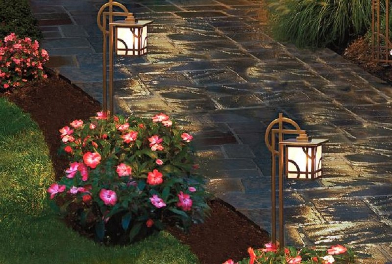 Walkway with Landscape Lighting